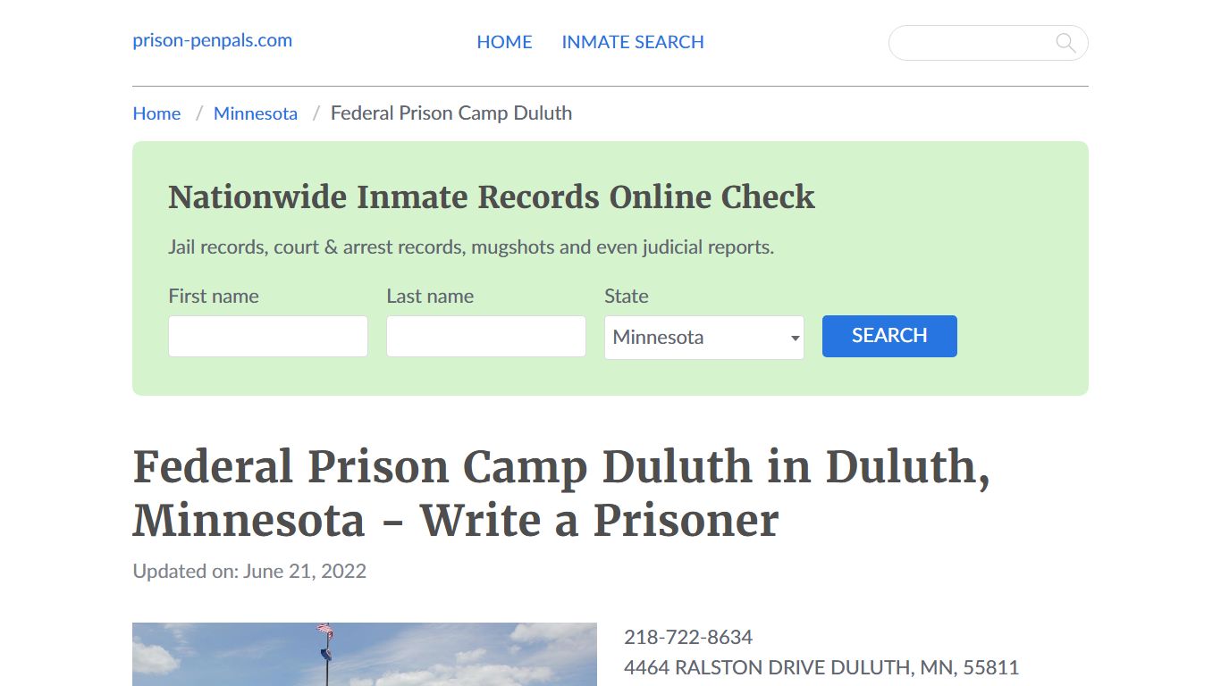 Federal Prison Camp Duluth in Duluth, Minnesota - Write a Prisoner