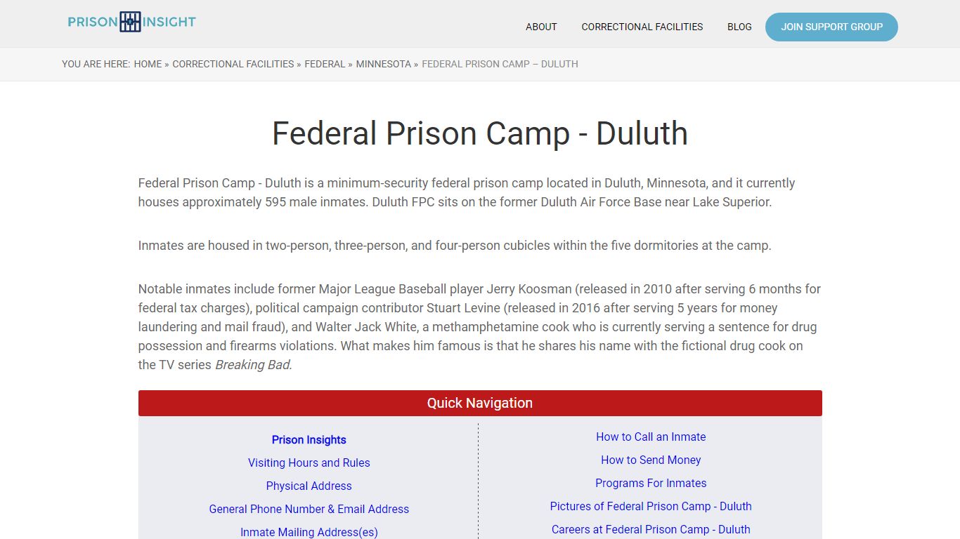 Federal Prison Camp – Duluth - Prison Insight
