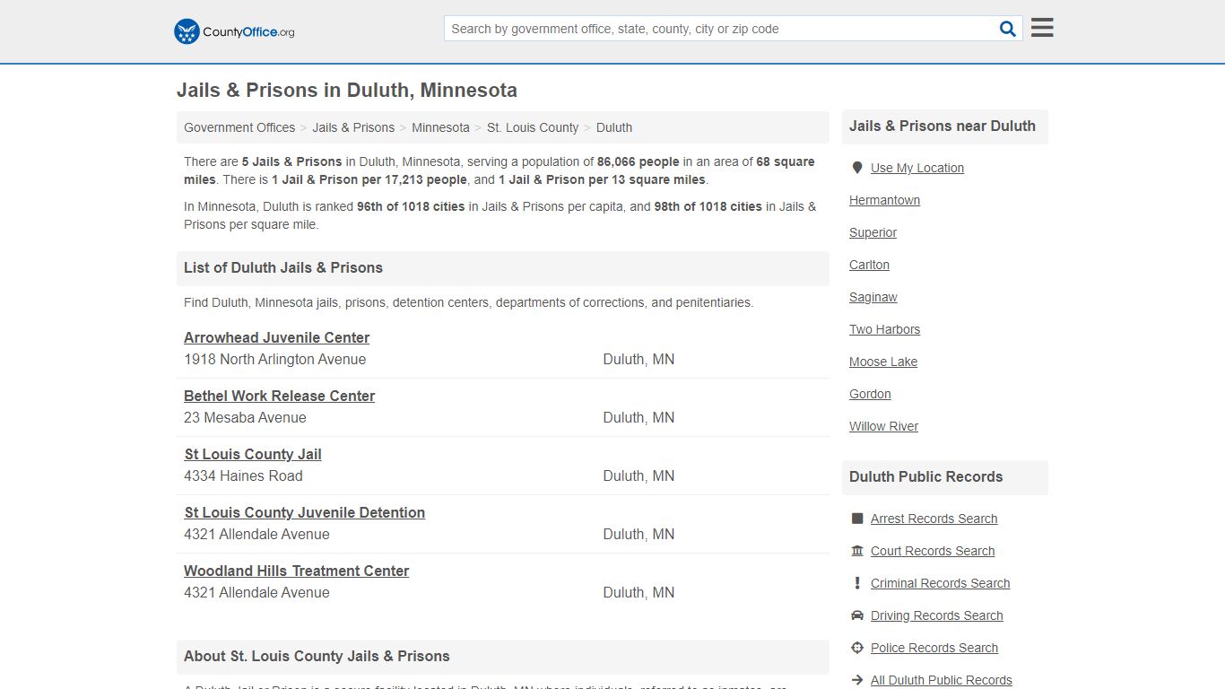 Jails & Prisons - Duluth, MN (Inmate Rosters & Records) - County Office