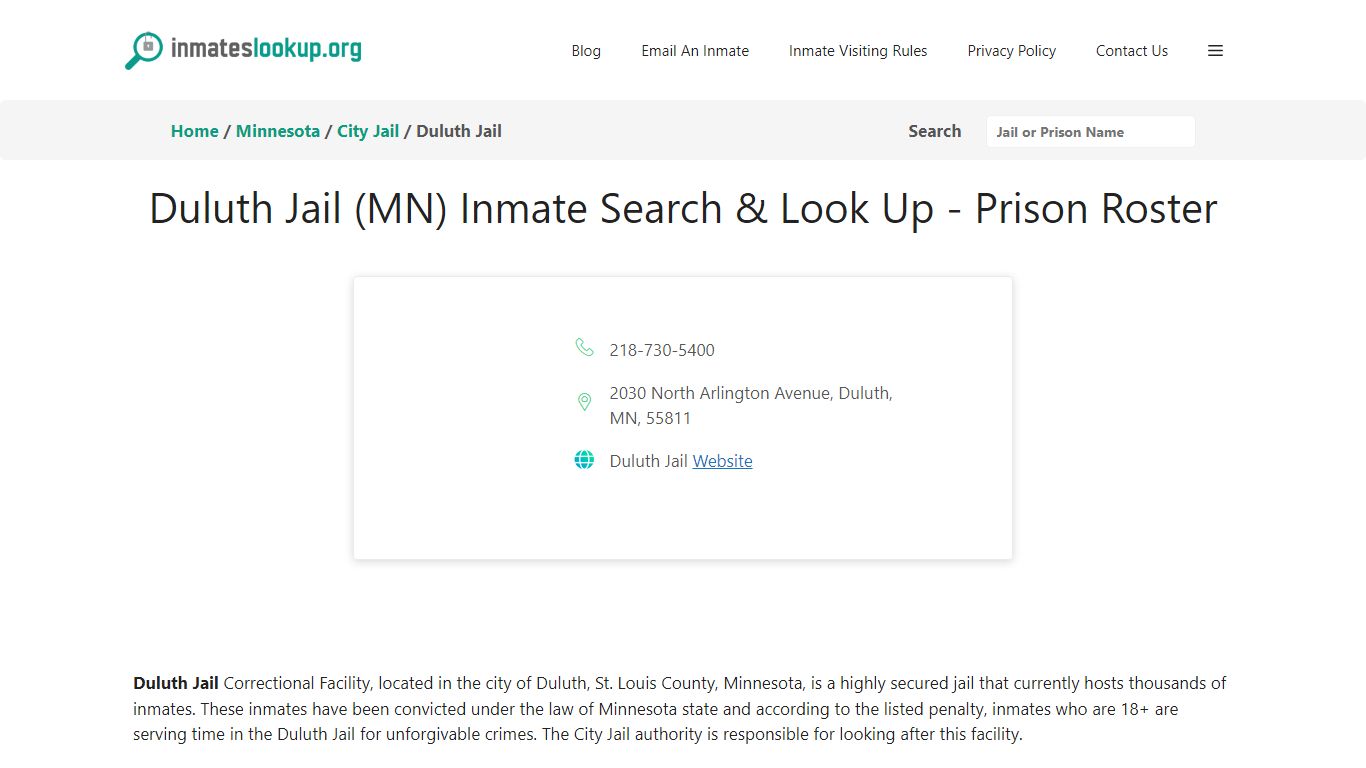 Duluth Jail (MN) Inmate Search & Look Up - Prison Roster