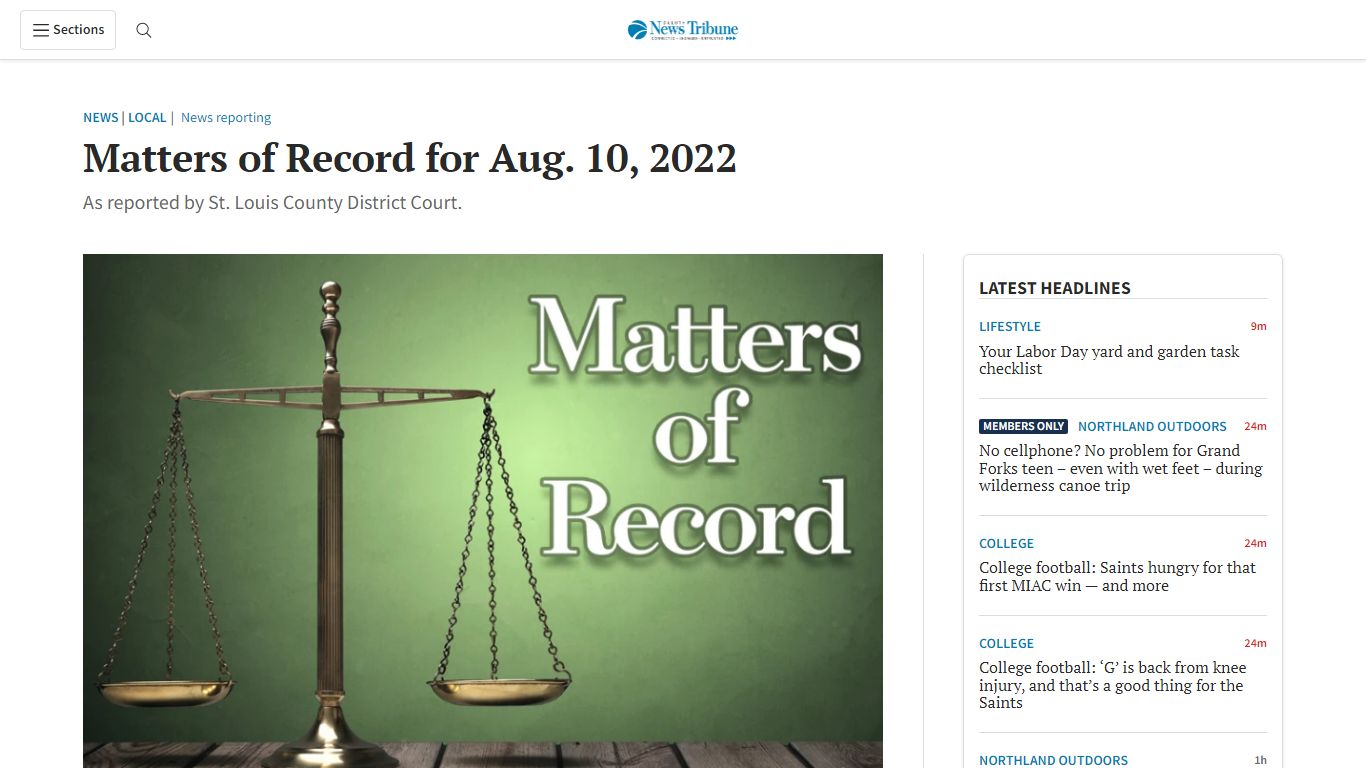 Matters of Record for Aug. 10, 2022 - Duluth News Tribune | News ...